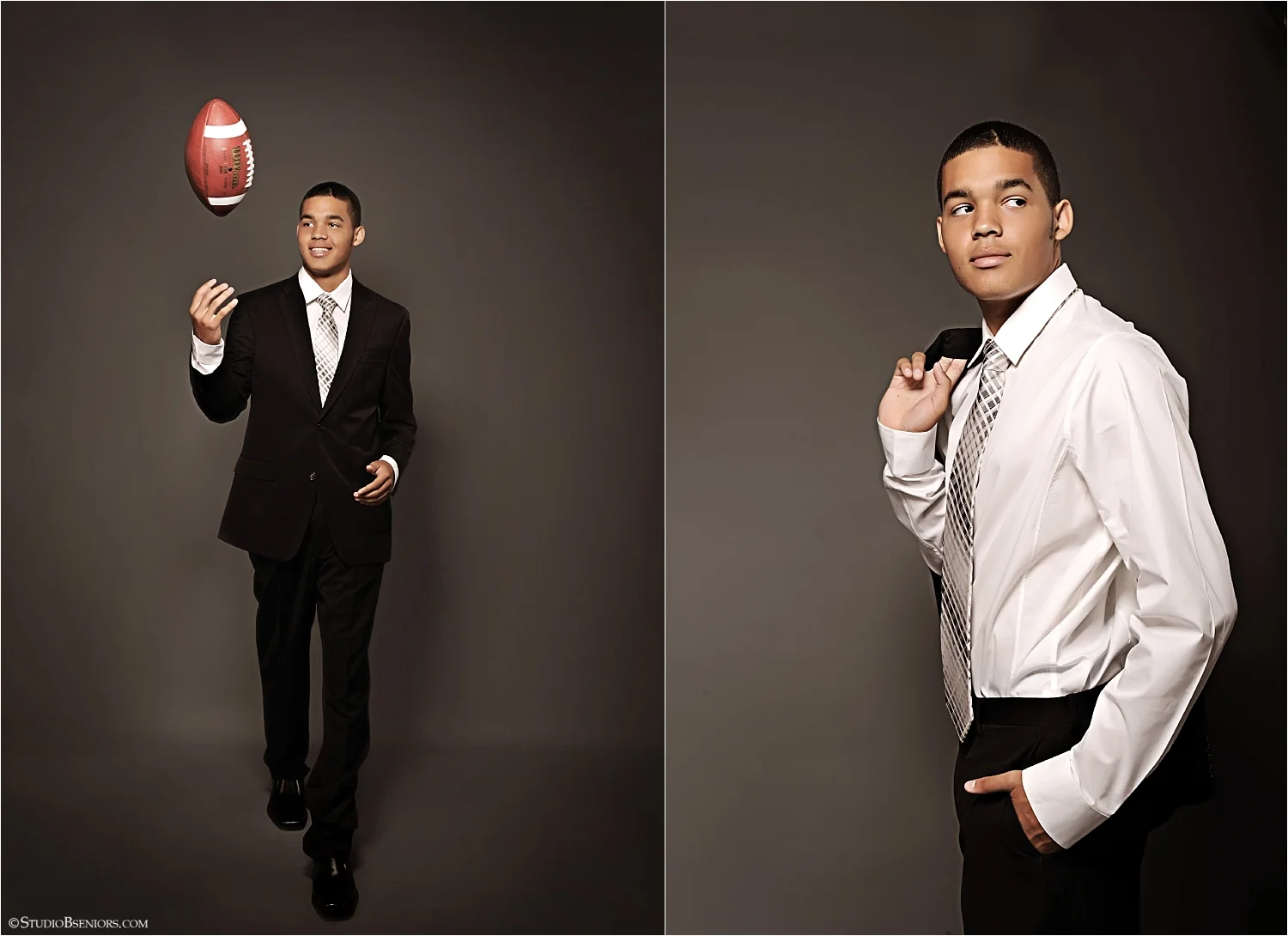 Senior guy in suit with football