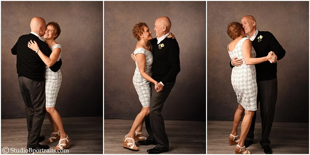 coulple dancing in when harry met sally style photo shoot