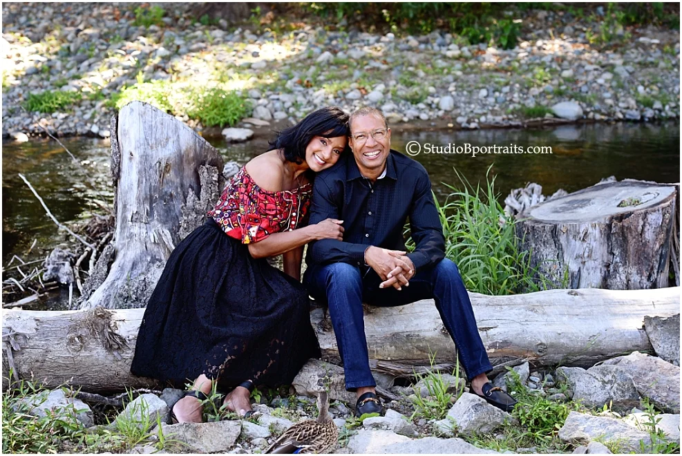 African American family portrait of couple with duck