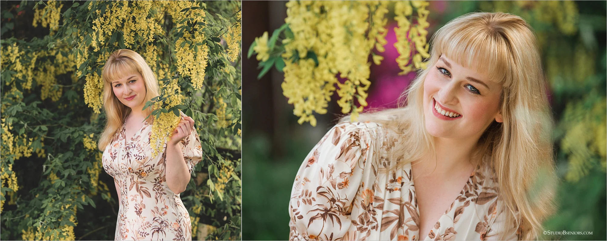 Spring portraits of college senior girl in floral dress in yellow flowers_0067.jpg