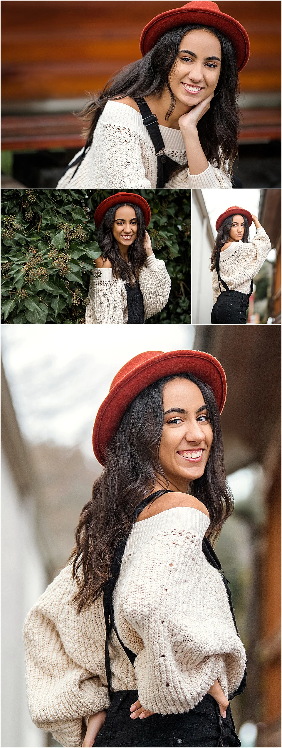 We are loving D’s chunky knit sweater paired with her black jumper and orange hat. PC: StudioBportraits.com