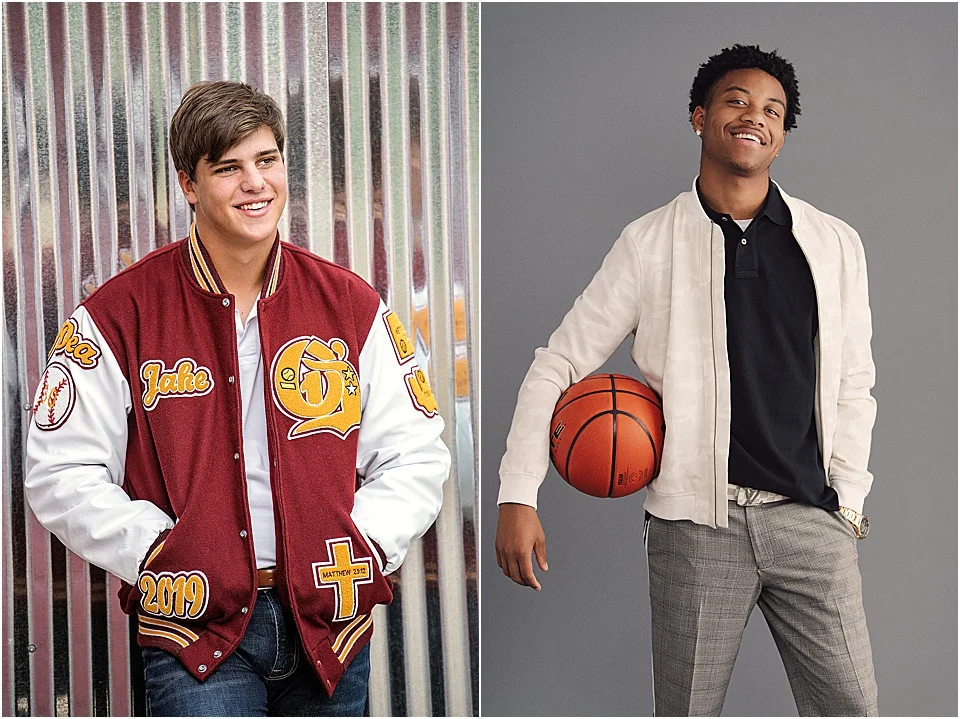 No. 2 | TOTAL BALLER You kill it on the court - now it’s time to bring your A-game to your photoshoot! I love the way a letterman jacket reps your school pride while giving a nod to the hours you’ve poured into your sport. Pro Tip: From footballs to basketballs and everything in between, bring a prop to give a shout out to your sport without having to wear athletic gear.