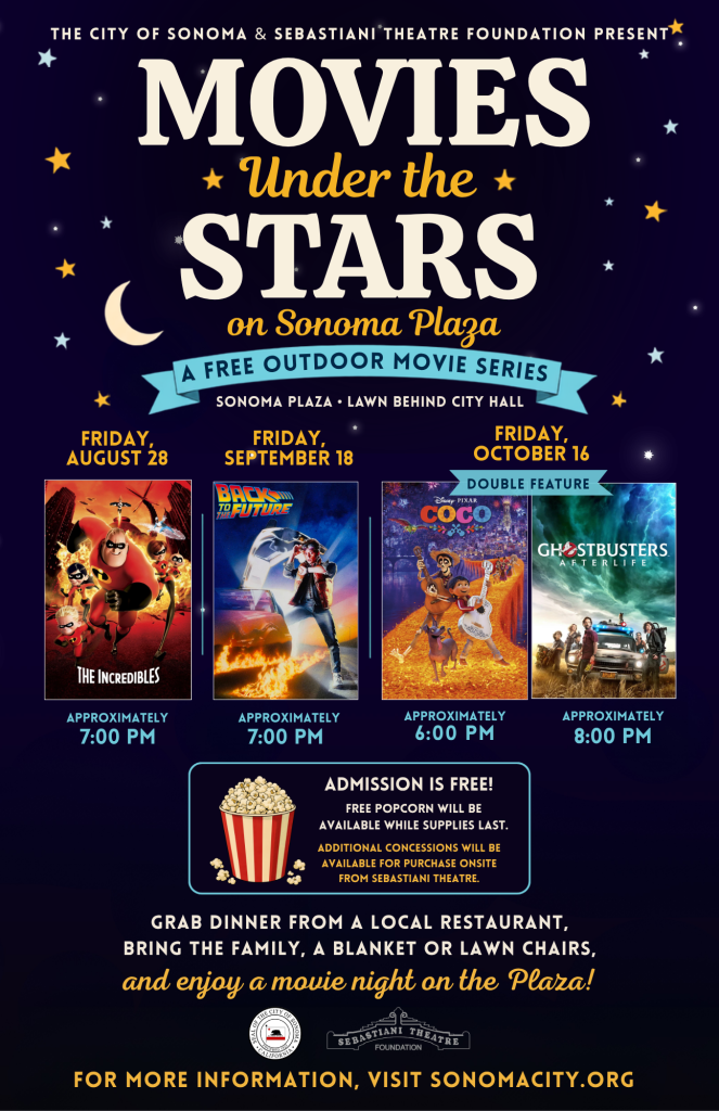 Movies Under The Stars: Presented By The City Of Sonoma &amp; The Sebastiani Theatre