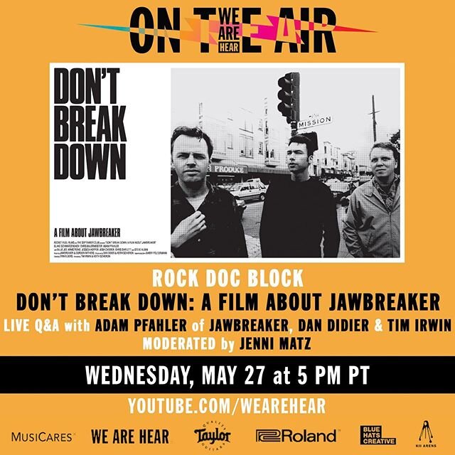 TONIGHT!!! 5pm PT YouTube.com/wearehear watch the film and join the Q&amp;A after with director Tim Irwin (@functionalfilms), producer Dan Didier (@didierdan) and @jawbreakerband member Adam Pfahler.