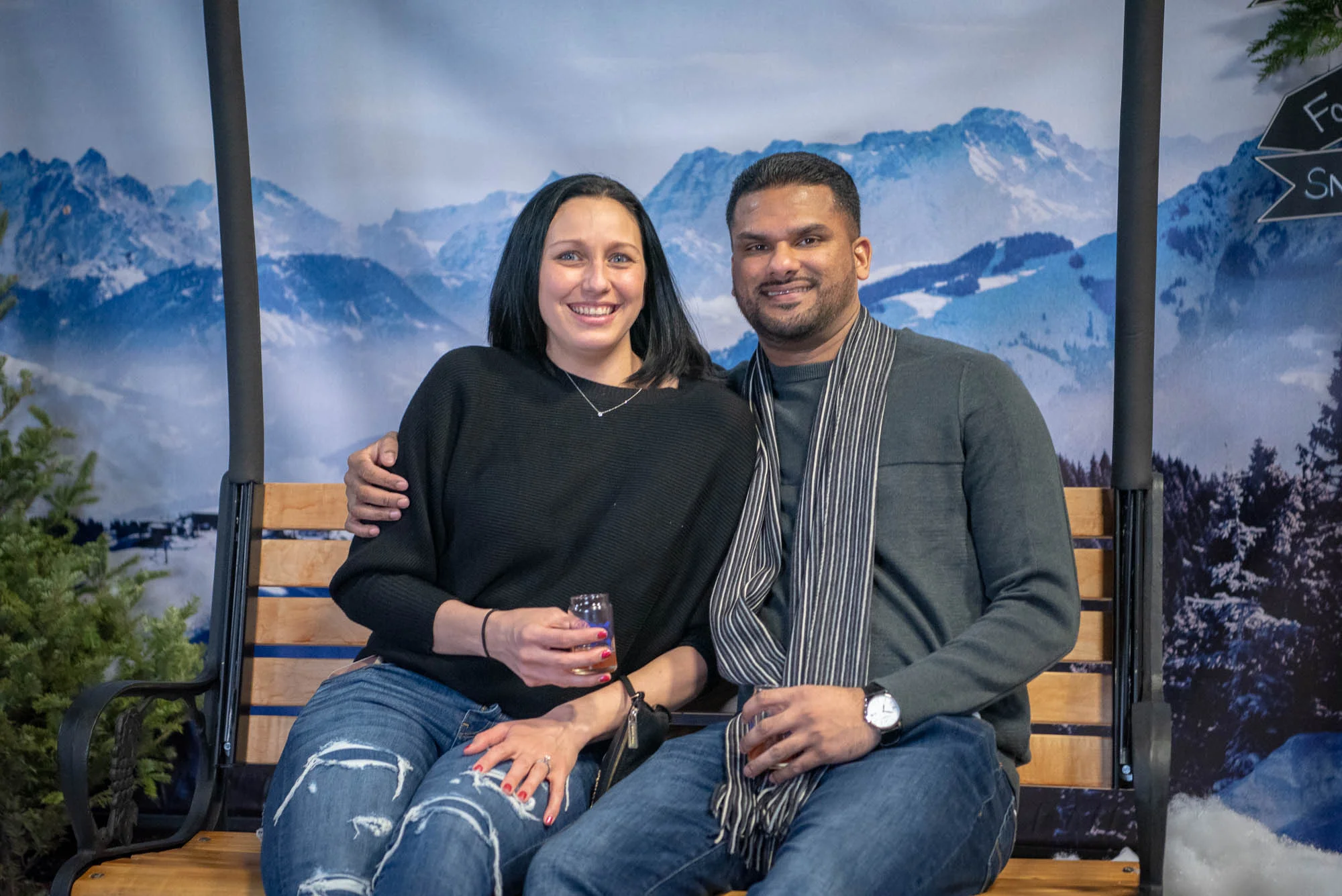 Two people pose for a ski lift photo during Winter Warmer on Saturday, February 2, 2019.