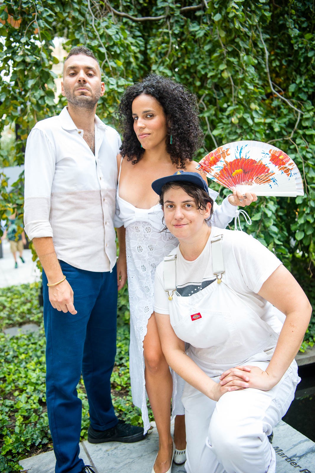 Marco Buccelli, Maia McDonald and Xenia Rubinos after their performance in MoMA’s sculpture garden on Thursday, August 8, 2018.