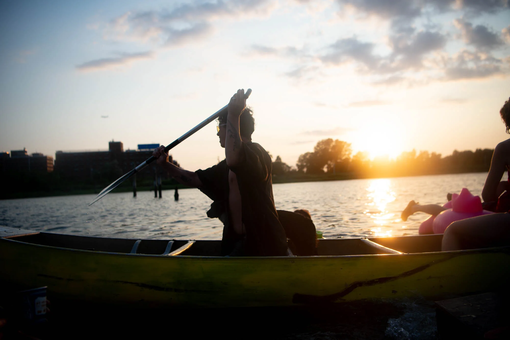 Participants of The Battle for Mau Mau Island in their canoe at sunset on Saturday, July 27, 2019.