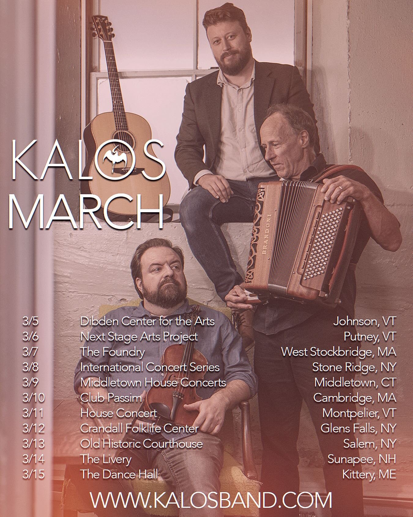Our next tour will be spent in many familiar places full of new music and announcements. We hope you&rsquo;ll join us!

#kalosband #celticroots #tamarack #trad