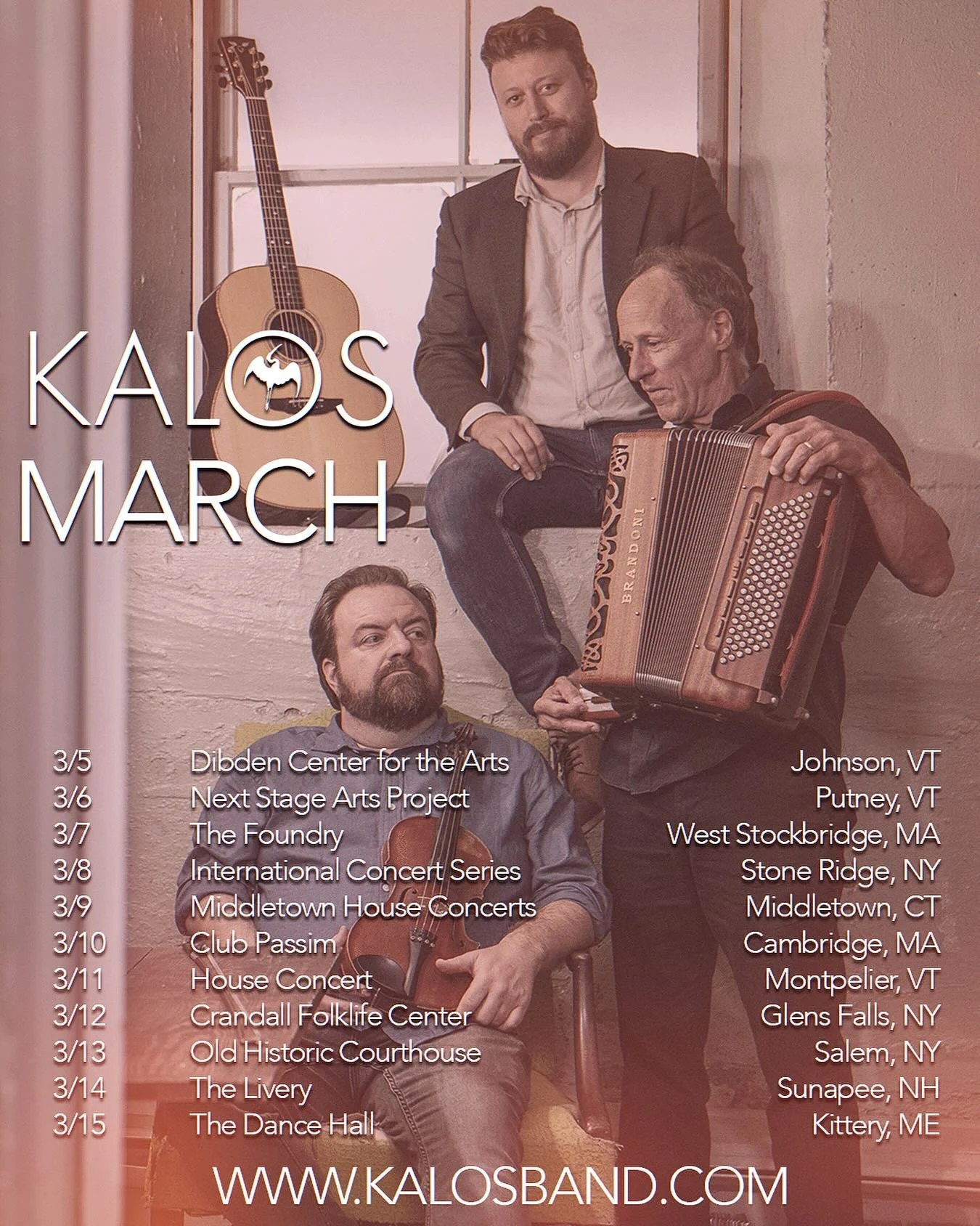 Our next tour will be spent in many familiar places full of new music and announcements. We hope you&rsquo;ll join us!

#kalosband #celticroots #tamarack #trad
