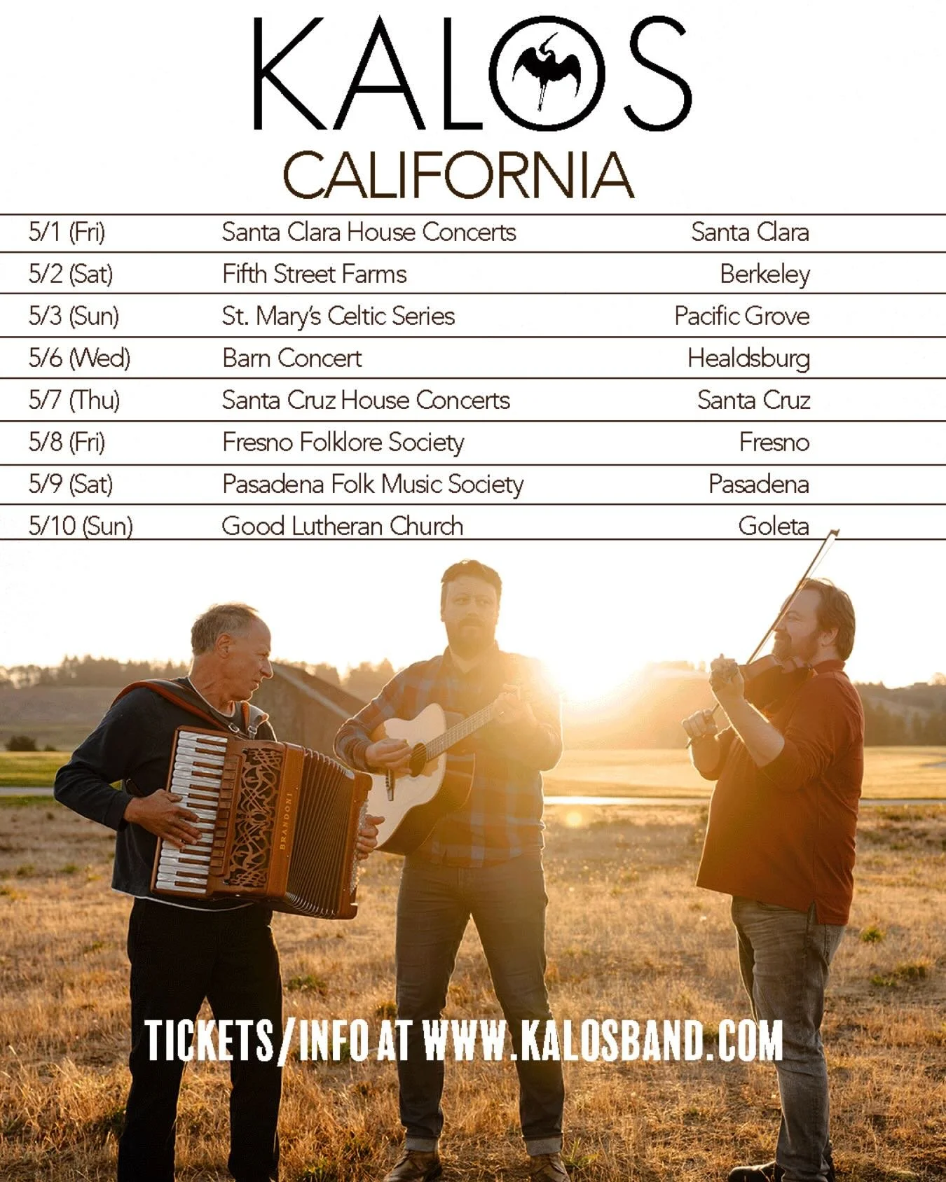 See you in California starting this weekend!

*tickets and info at our website and link in bio*

#kalosband #california #celticroots #tradmusic #folk