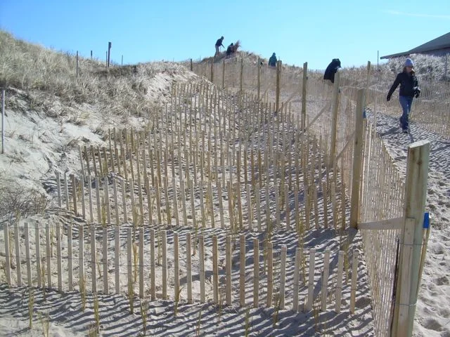 Town DPW Staff Created an angled pathway to reduce wind erosion.