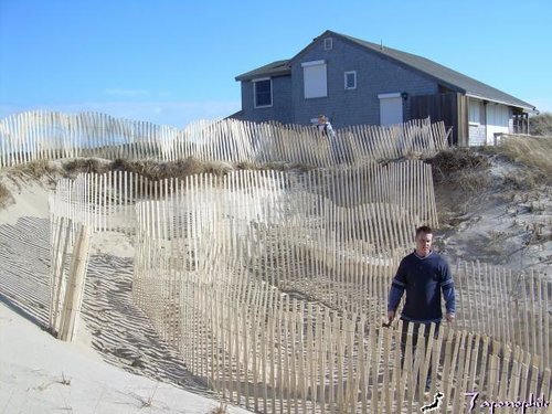  Semi-concentric pattern of fencing set up while developing permanent restoration protocol. This was designed to slow down the wind and allow it to deposit, instead of erode sand. 