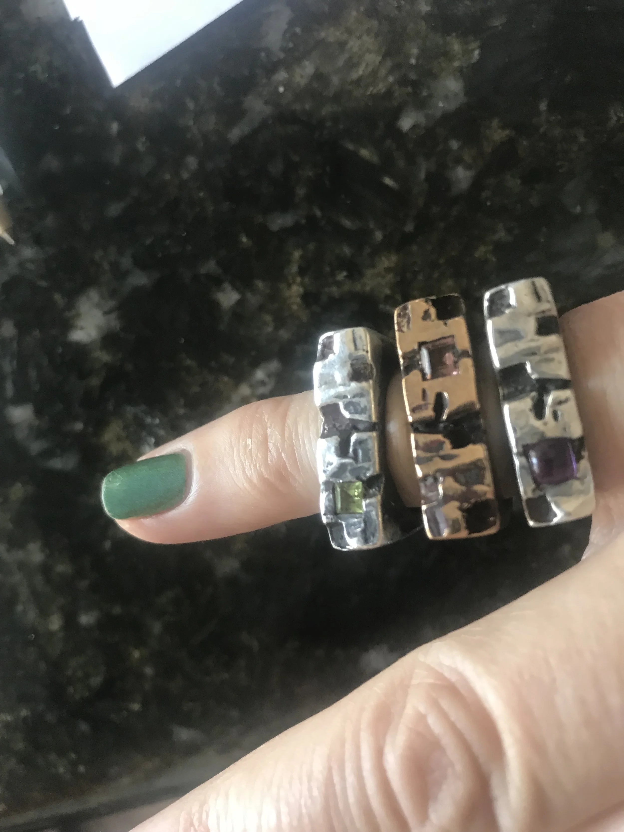 Graffiti Ring w/Stone