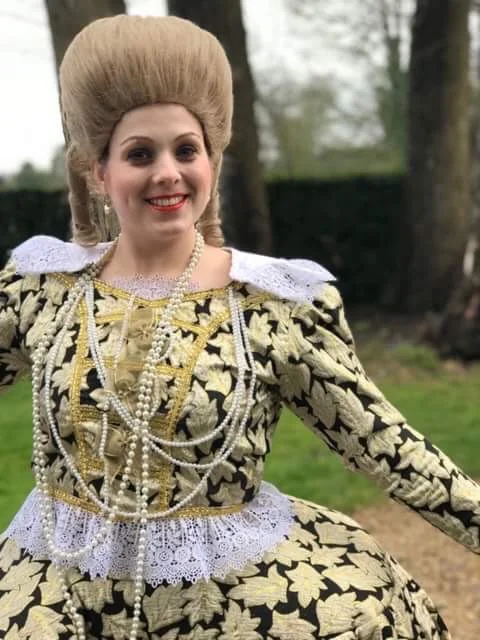 Kirsty dressed up in her finery as Lina Lamont for the filming of the silent movie sequences