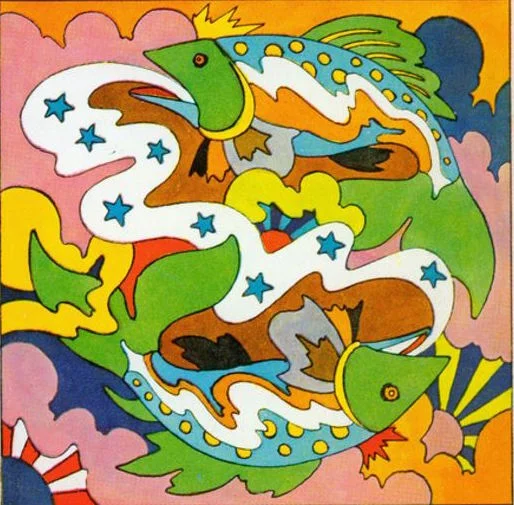 1969 ILLUSTRATION BY JOHN ALCORN, FROM THE COVER OF SYDNEY OMARR'S ASTROLOGICAL BOOK SERIES. 