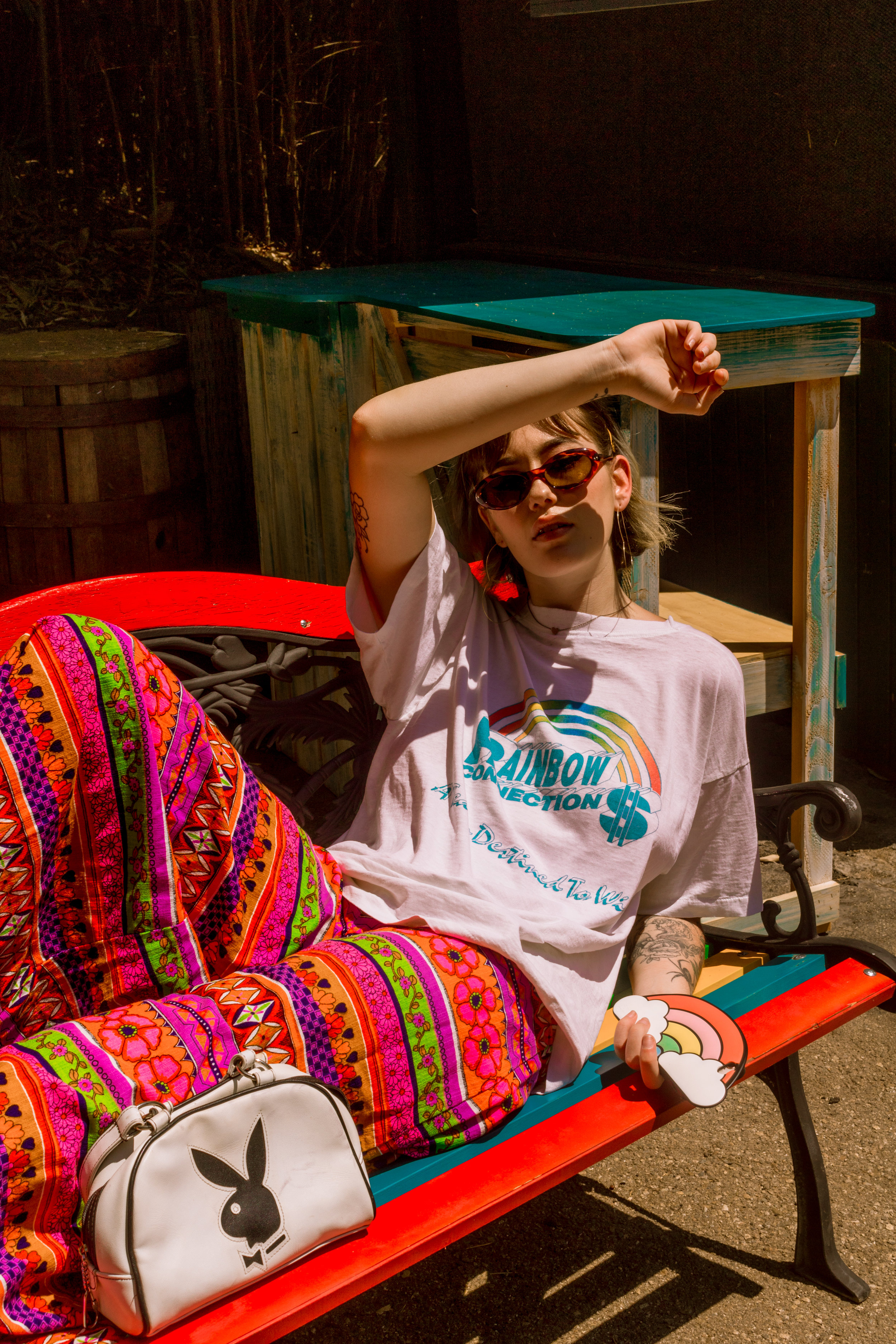 Vintage 1980s Oversized Threadbare Rainbow Tee