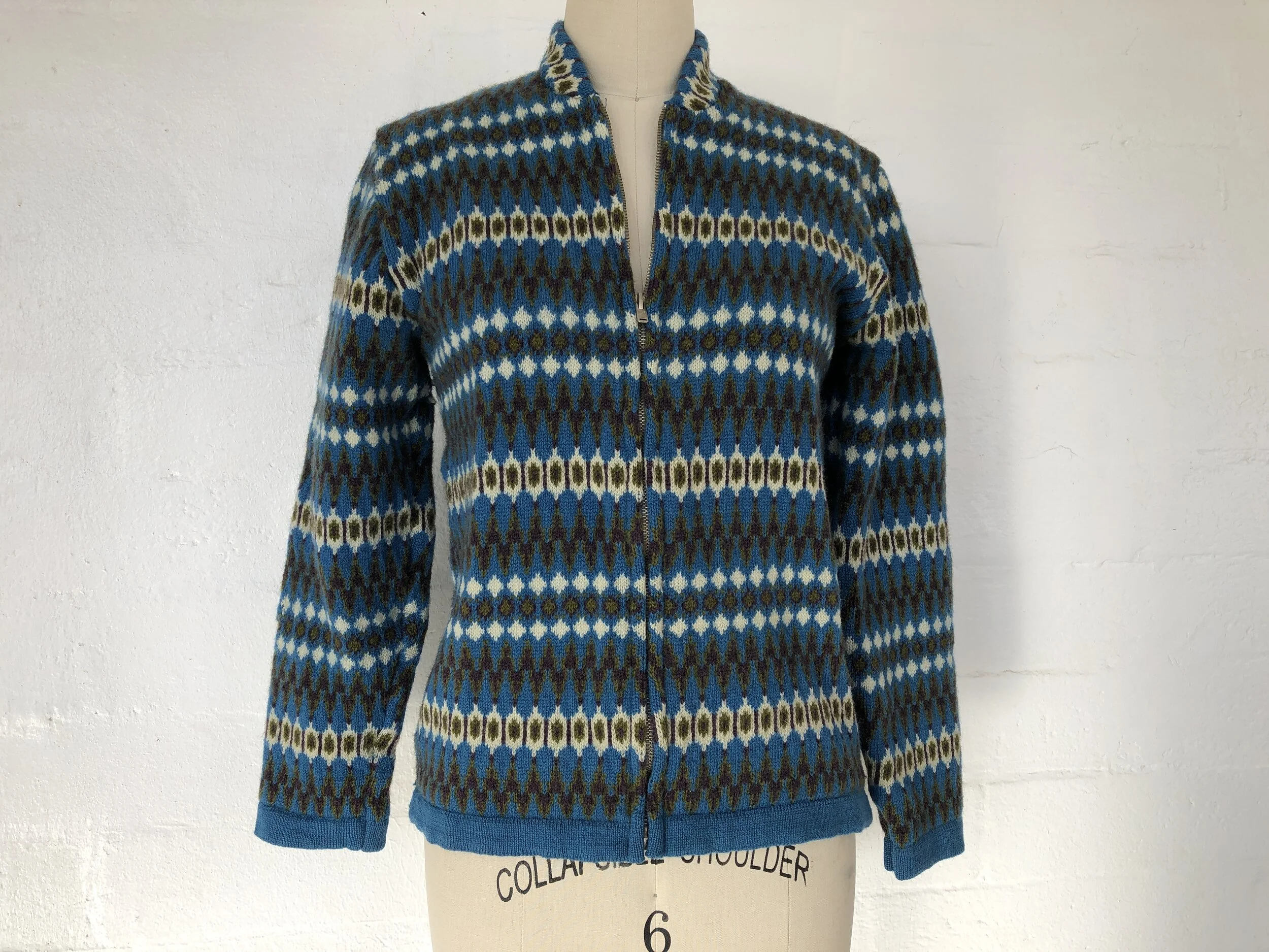 Vintage 1960s Norwegian Virgin Wool Zipup Ski Sweater by Franconia