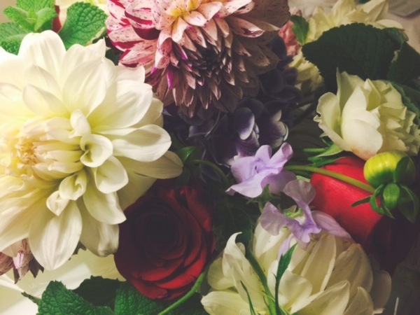 Flowers from my publisher. How did they know dahlias were my mom's favorite? We love them. Photo ©2015 Sandra Cisneros