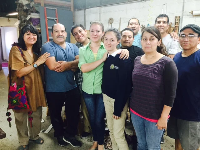 Sandra, and the people who make the magic happen at Cisneros Custom Furniture: (from left) Martin Dominguez, Victor Borbon, Bertha Garcia and her daughter Andrea Ascencio, Francisco Sandoval, Enrique Tapia, Maria Mora, Carlos Cisneros, and Jorge Vasquez. Photo ©2015 Phyllis Lopez