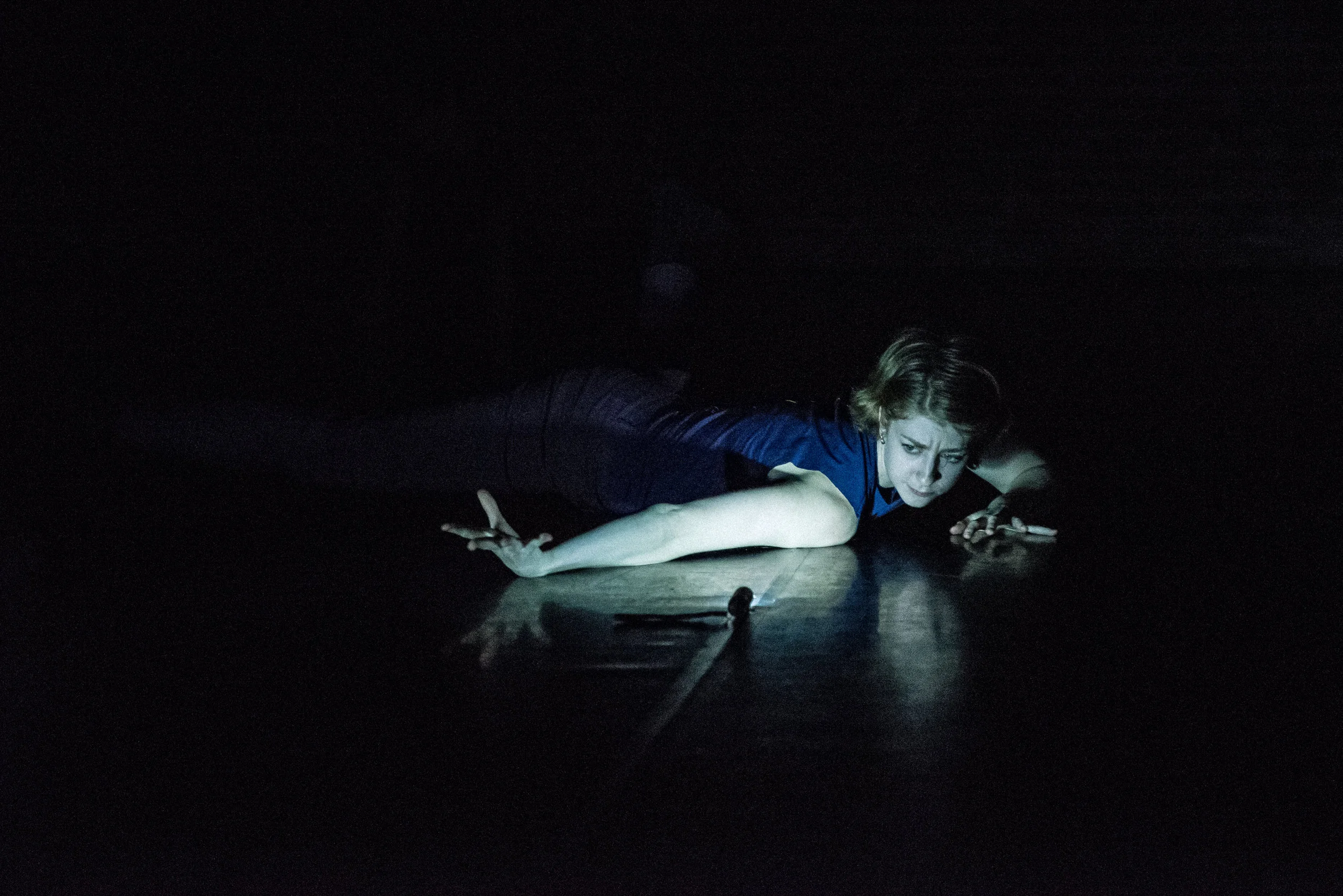 Deimos X Phobos, a work is based on the characters from Greek mythology, the sons of Aphrodite, Deimos (representation of Fear) and Phobos (representation of Terror). The dancers explored the physical, psychological and emotional effects of fear of such discomposure. Hannah Robertson Photo by Francesca Chudnoff