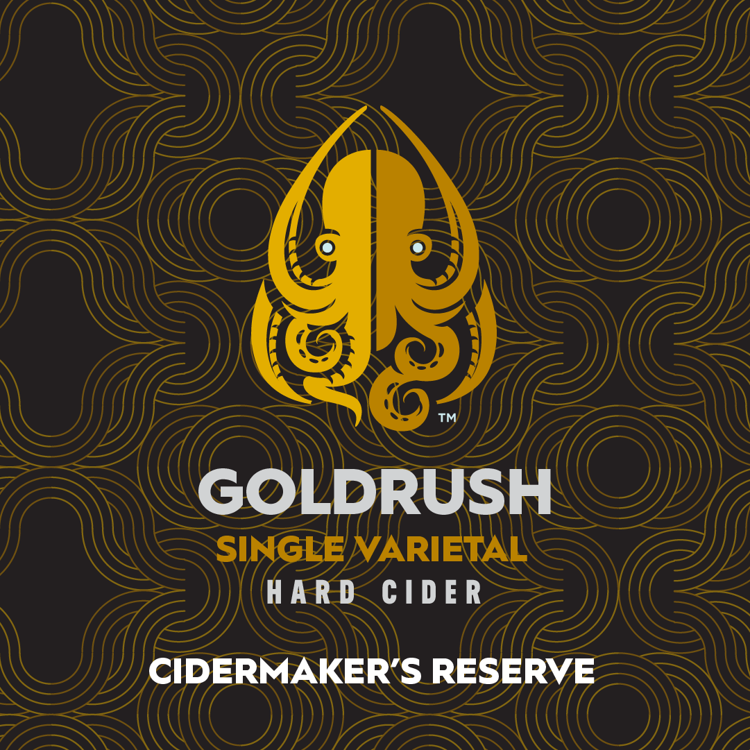 Gold Rush - A single varietal heirloom cider featuring GoldRush apples. A classic cider from one of our favorite apples: bold and vinous with a wonderfully expressive nose. Aged 5 months.