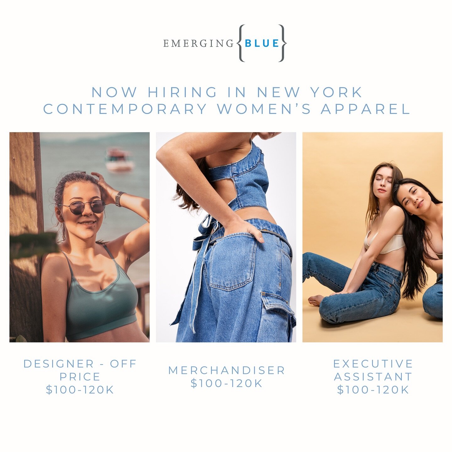 We&rsquo;re hiring for some exciting new roles with our NY-based client, a global manufacturer and marketer of Private Label apparel brands! Check them out at emergingblue.com

#hiring #newyorkjobs #fashion #designer #fashiondesign #executiveassistan