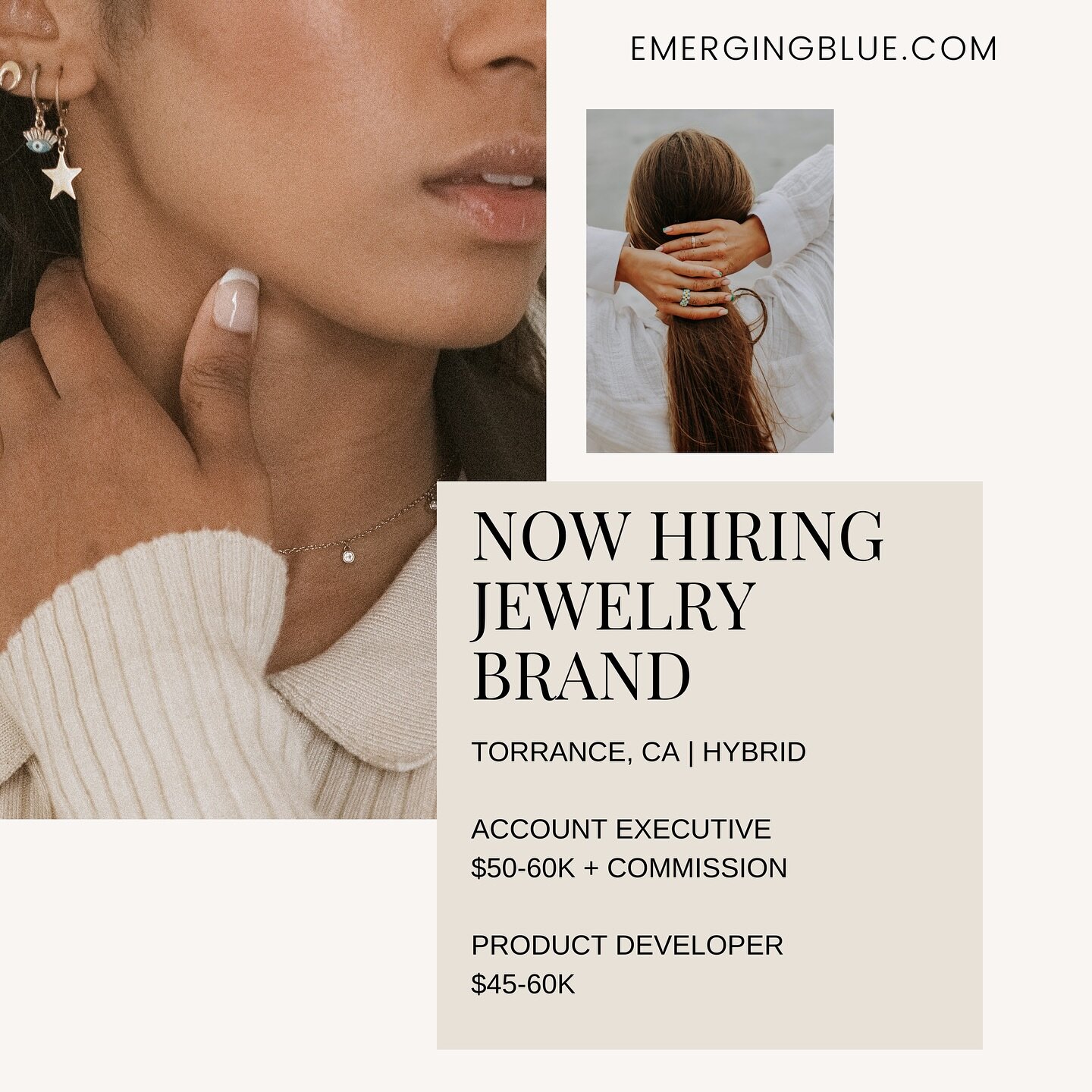 Our client, an affordable, high-end jewelry brand based in Torrance, CA is hiring a dynamic Account Executive and an Associate Product Developer to join their team. Both roles are hybrid. Tap the link in our bio for more details.

#hiring #jewelry #j