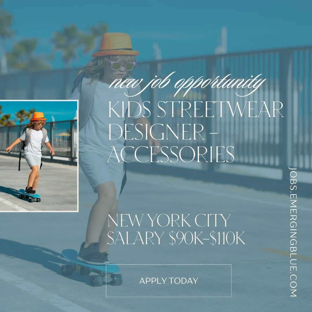 We&rsquo;re excited to partner with a growing streetwear brand in search of a Kids Streetwear Designer - Accessories. This position offers the opportunity to define the look and feel of bags, headwear, and cold-weather pieces in their kids&rsquo; col