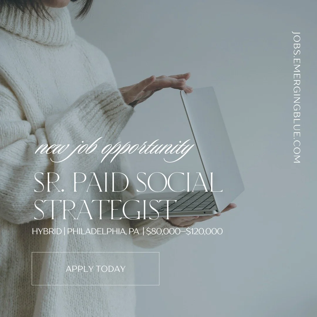 We are seeking an organized, results-driven Senior Paid Social Strategist to join the marketing team of a fast-growing, creative e-commerce brand specializing in thoughtfully designed apparel and lifestyle products. Hybrid based in Philadelphia.

If 