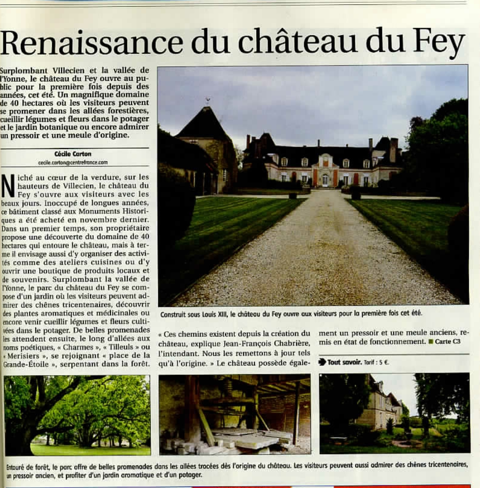 Article français de juillet 2017 sur la renaissance du château.