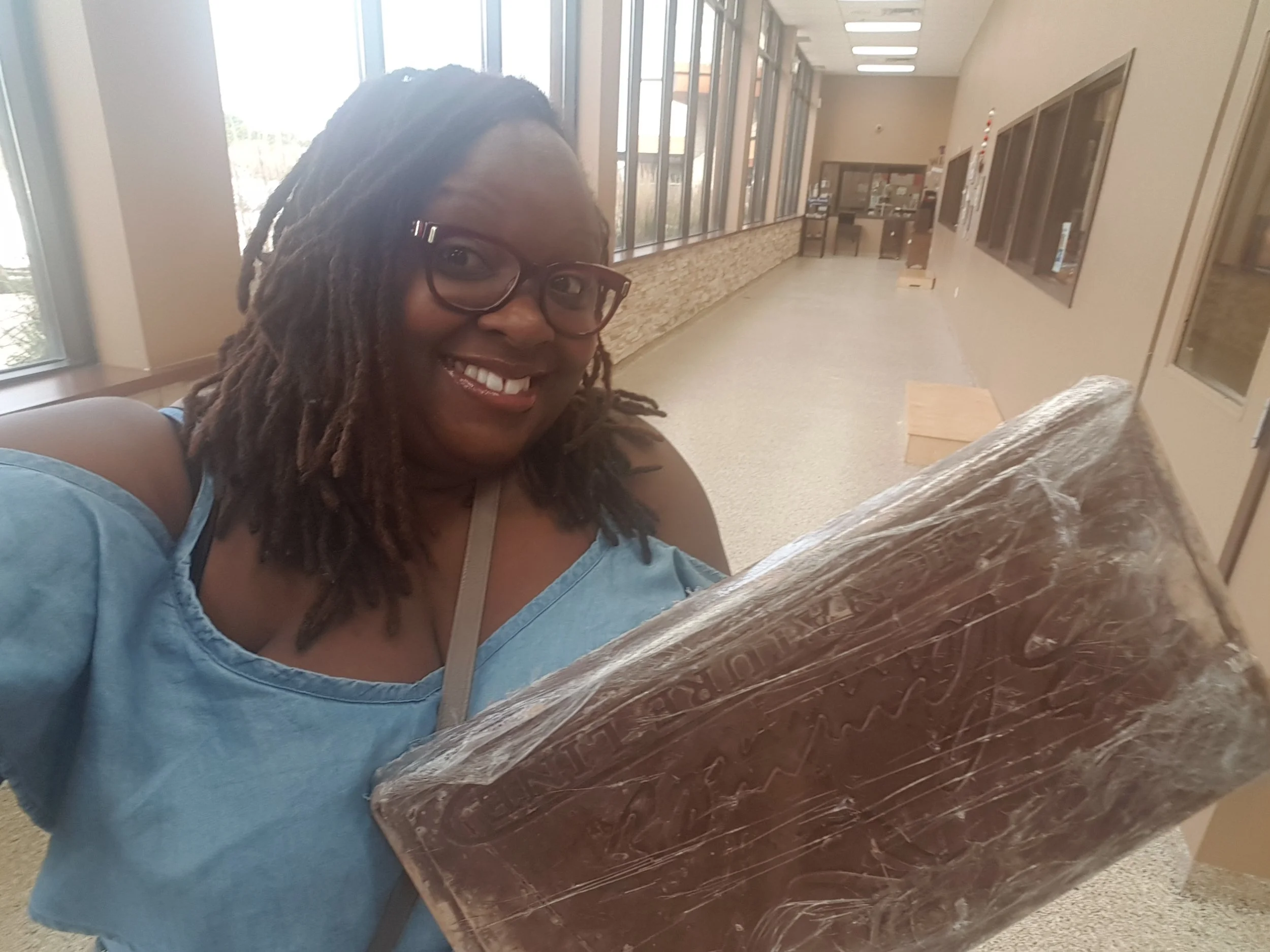 This is a 10 pound piece of chocolate. It was too big to smuggle in my purse!