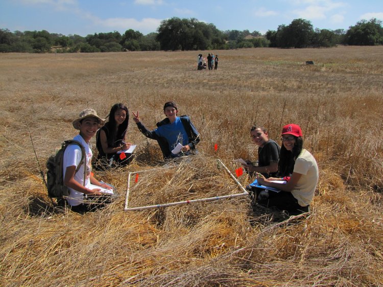 Students form Shivela Middle School collect baseline data on litter cover at the begining of the growing season.
