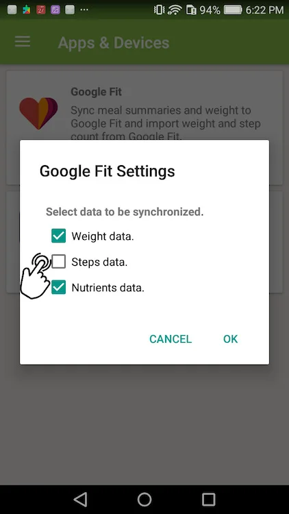 Step 3: Uncheck Steps data and click OK.