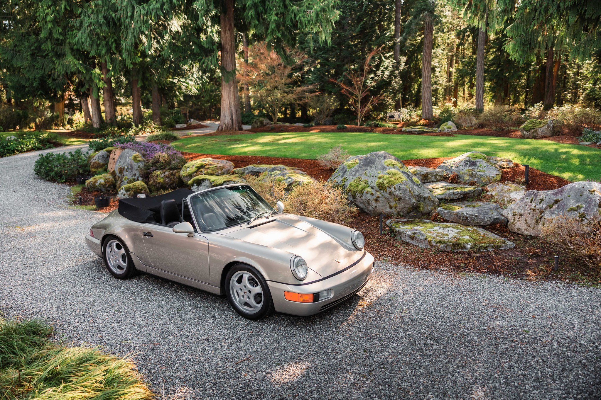Paint To Sample - White Gold Metallic. Our manual transmission 964 C2 Cabriolet closes tomorrow on @bringatrailer at NO RESERVE. This car is amazing spec'd from the factory with sport seats, Cup 1 wheels, full leather, heated seats, limited slip diff