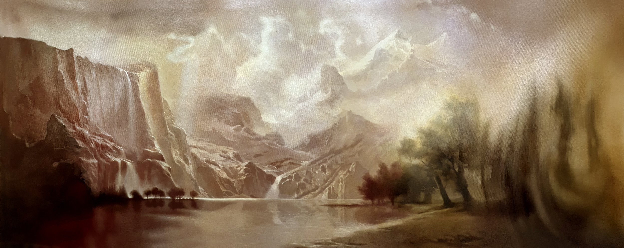 Saffron Newey, Slipping back on golden Times (after Bierstadt), 2025