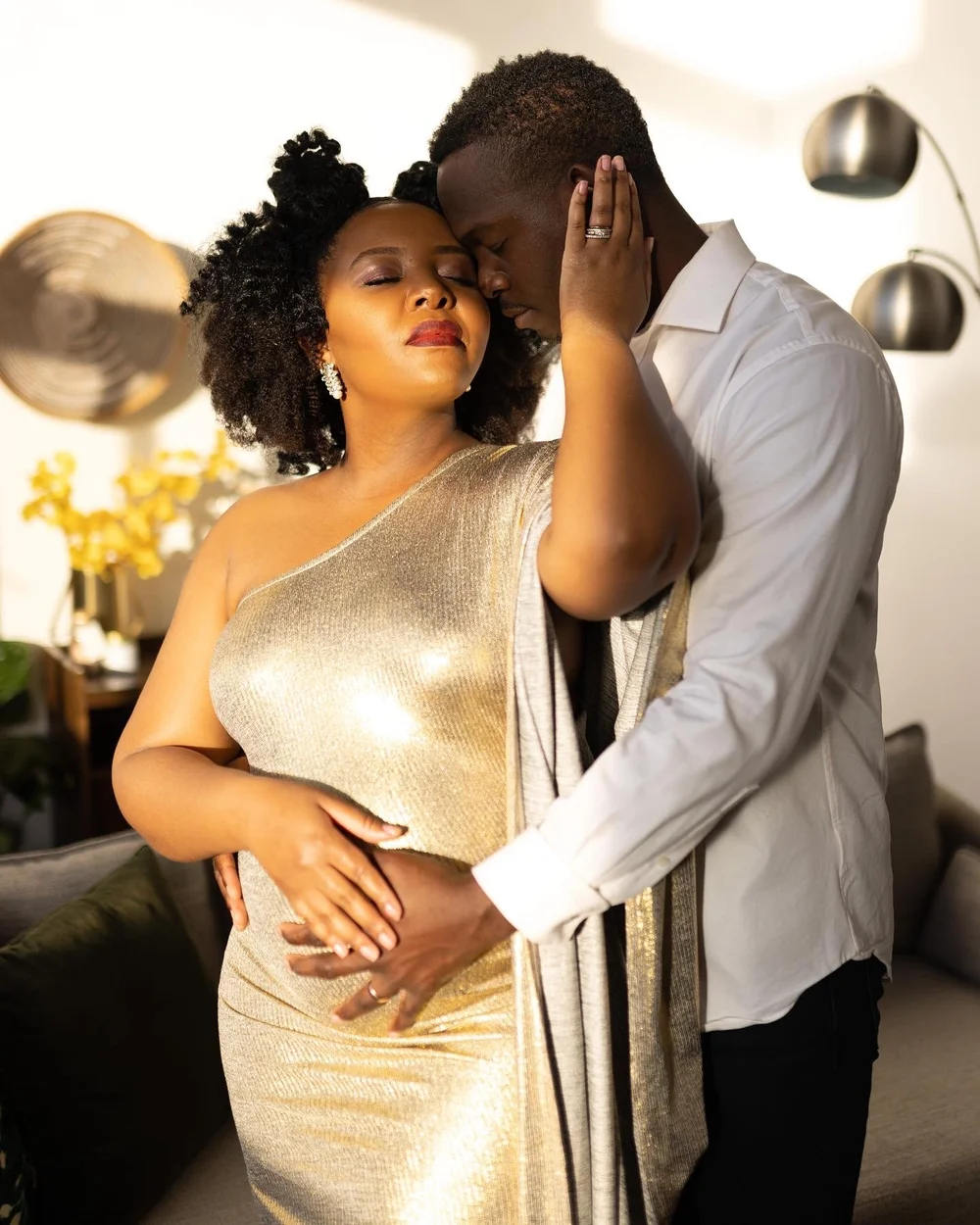 Gold Draped Dress Pregnancy 