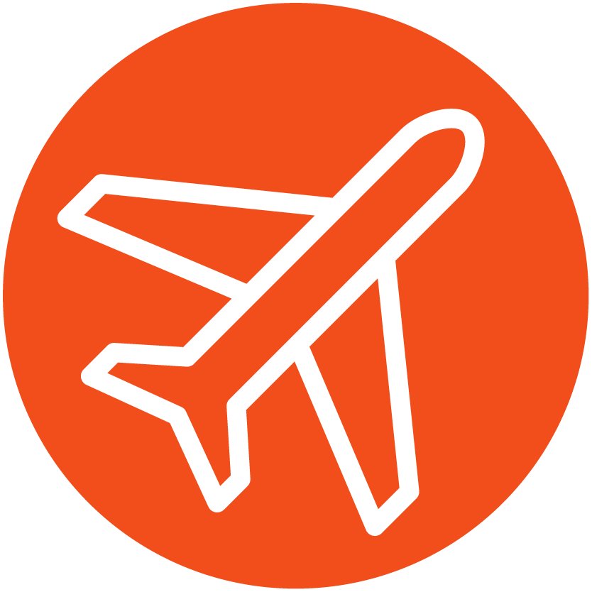 Icon of a paper airplane on an orange circular background