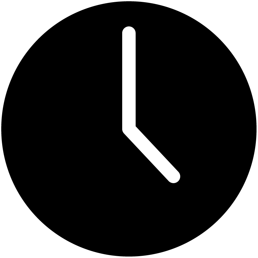 Black clock icon showing 3:00.