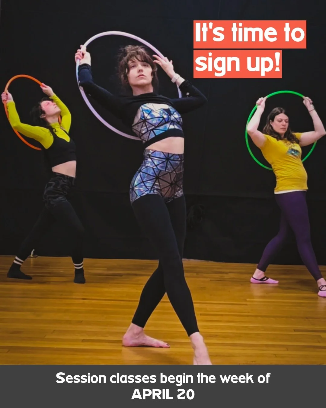 Do you smell that? It&rsquo;s the smell of circus in the springtime 🪻 Swipe for the full April/May schedule ➡️

Browse the schedule for classes in aerial silks, sling, trapeze, lyra, and ground skills like hula hoop, Throw Down, juggling and more!

