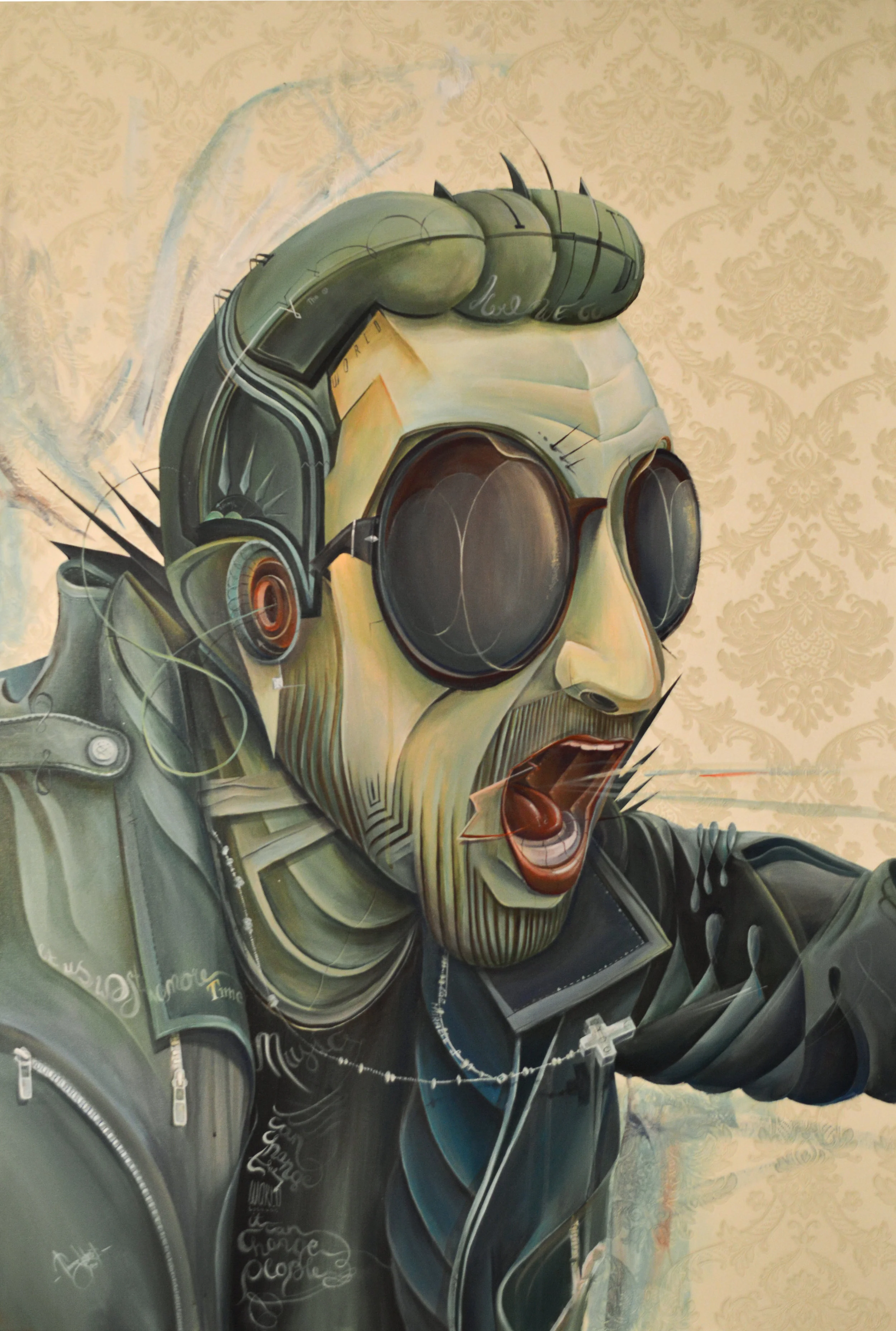 Bono Acrylic on canvas with wallpaper 120 x 80 cm