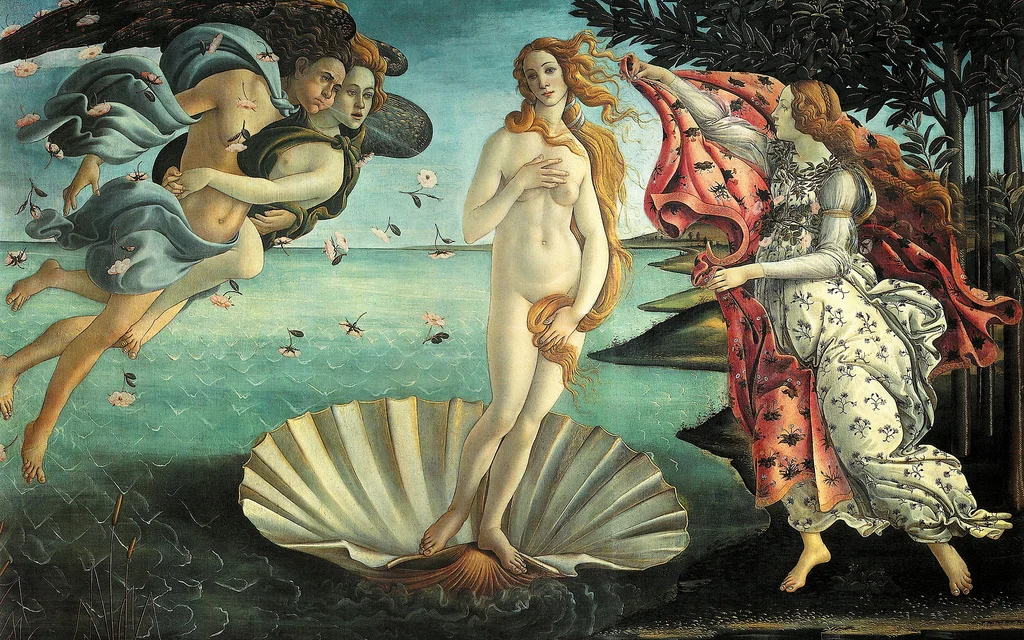Botticelli’s Birth of Venus painted between 1477 and 1478 for Giovanni and Lorenzo de’ Medici
