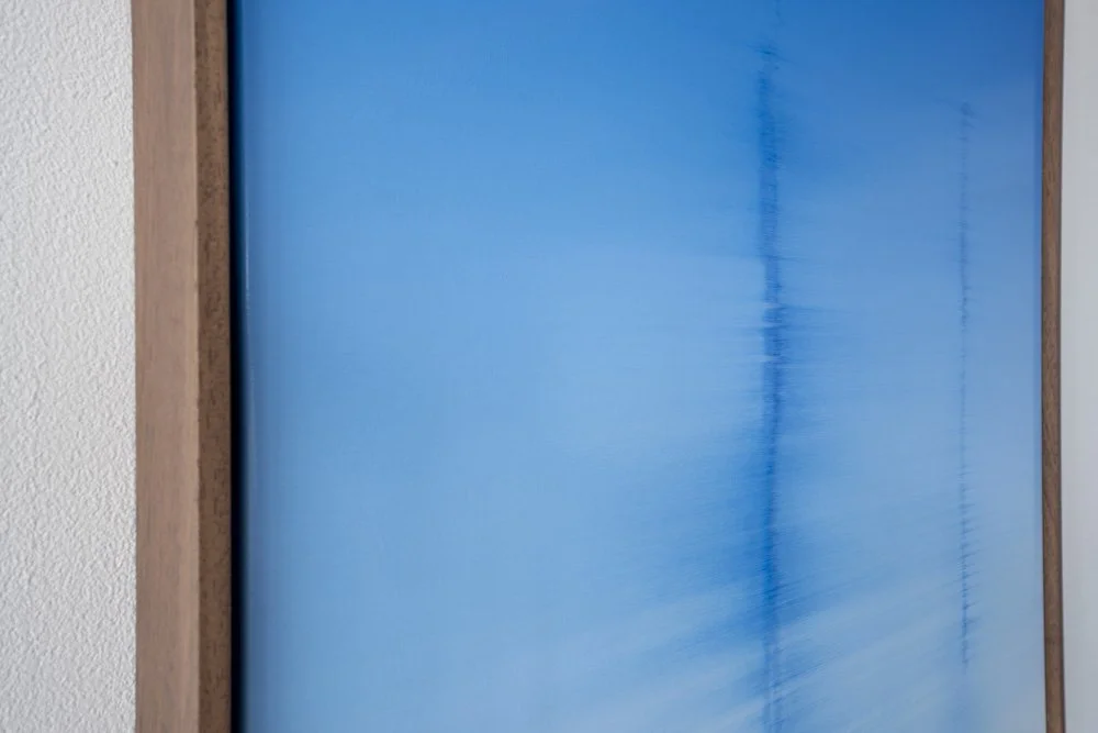 Detail of tonal shifts from light to deep blue in abstract painting