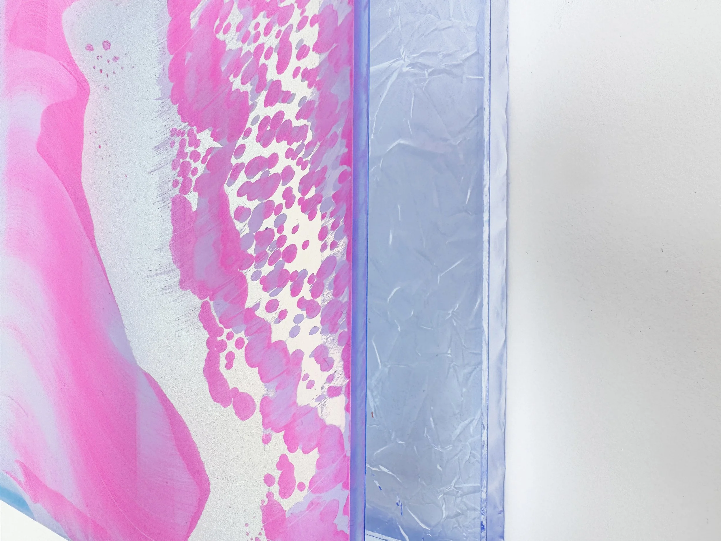 Detail of saturated magenta forms against a translucent lilac field in Coachella Views XVI