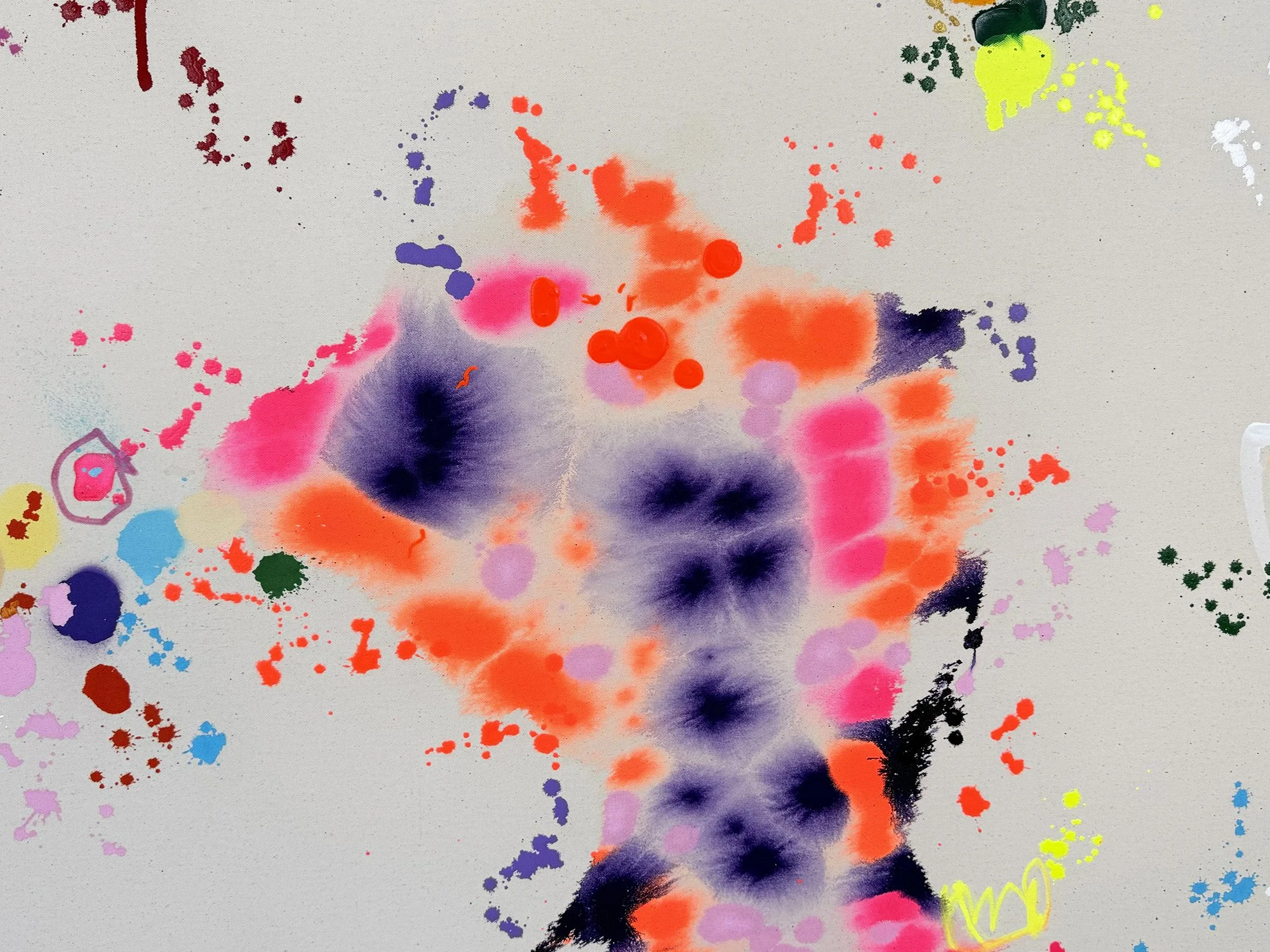 Abstract painting detail from Morgens Am See (2026) by Vera Klaus highlighting material texture and soft tonal shifts.