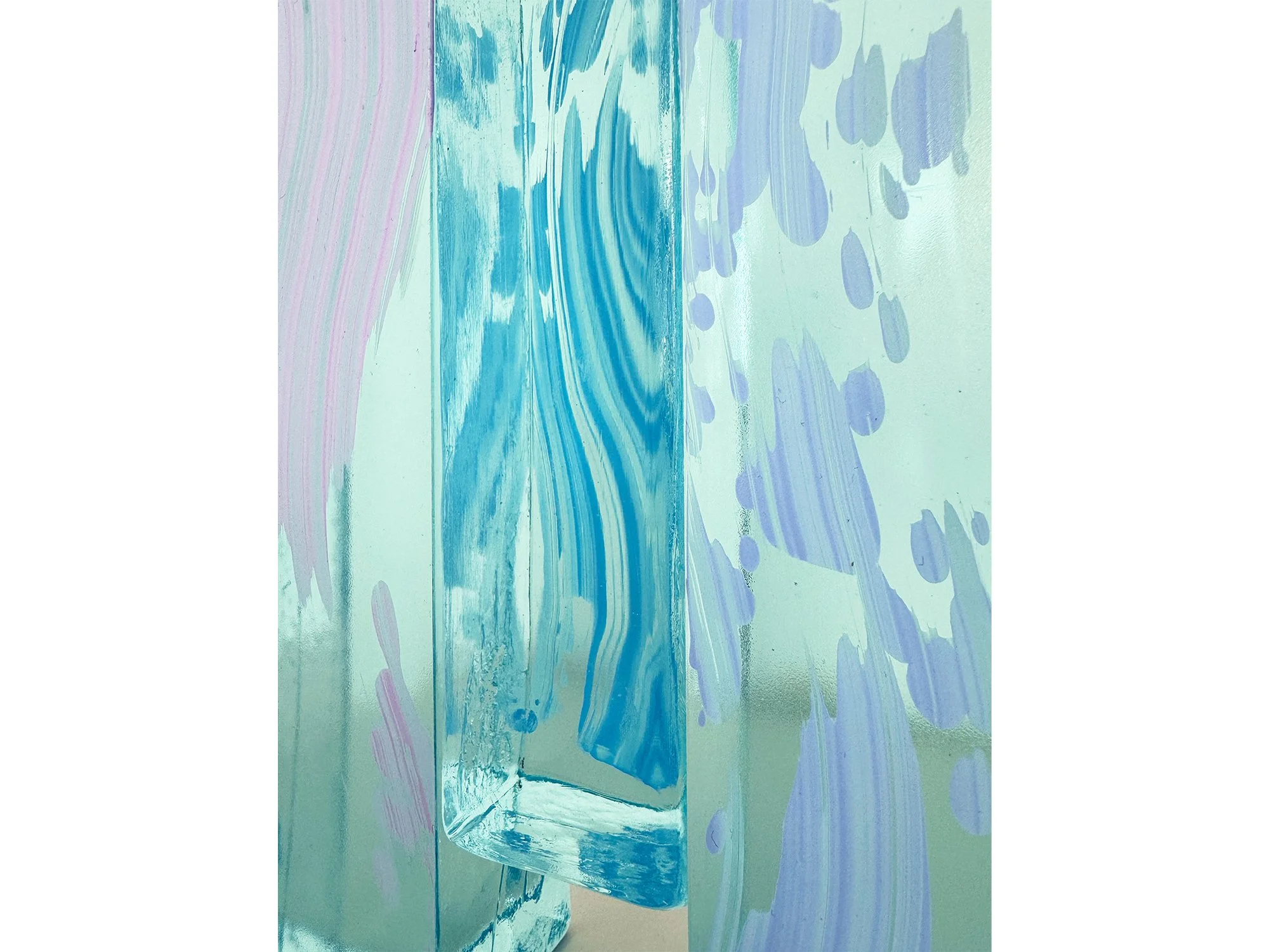 Detail of Spatial Shade II (2025), a new glass sculpture by Dutch artist Lisette Schumacher in bright blue hues