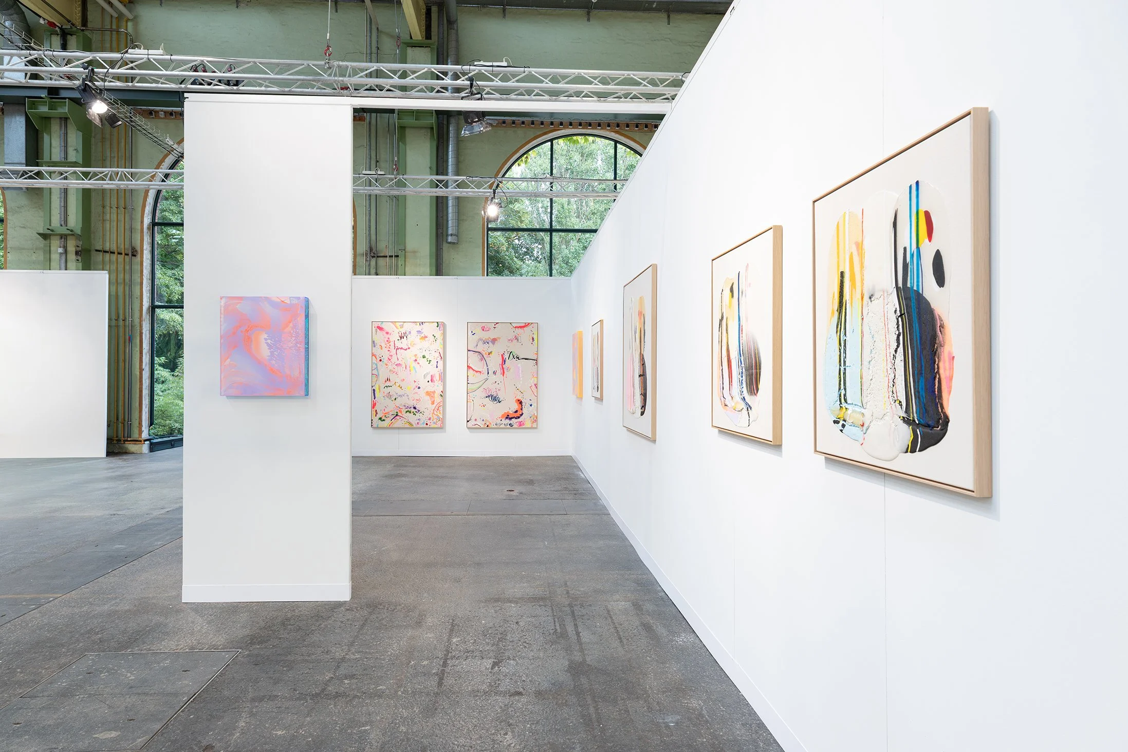 Installation view of contemporary paintings in Root Gallery’s booth at Enter Art Fair 2026.