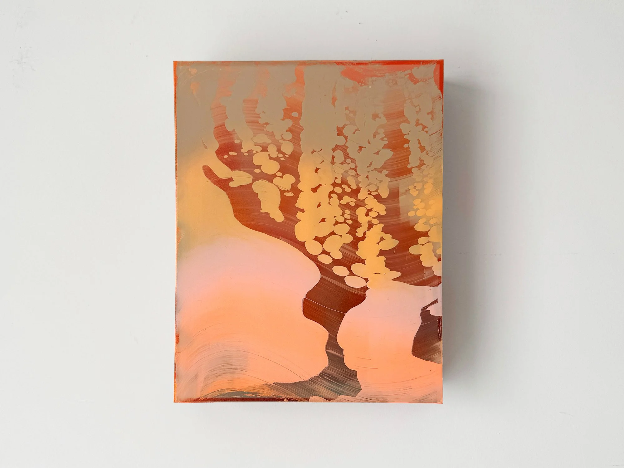 Desert Modernism VI by Lisette Schumacher, a small mixed media wall object in orange and peach tones inspired by Palm Springs architecture