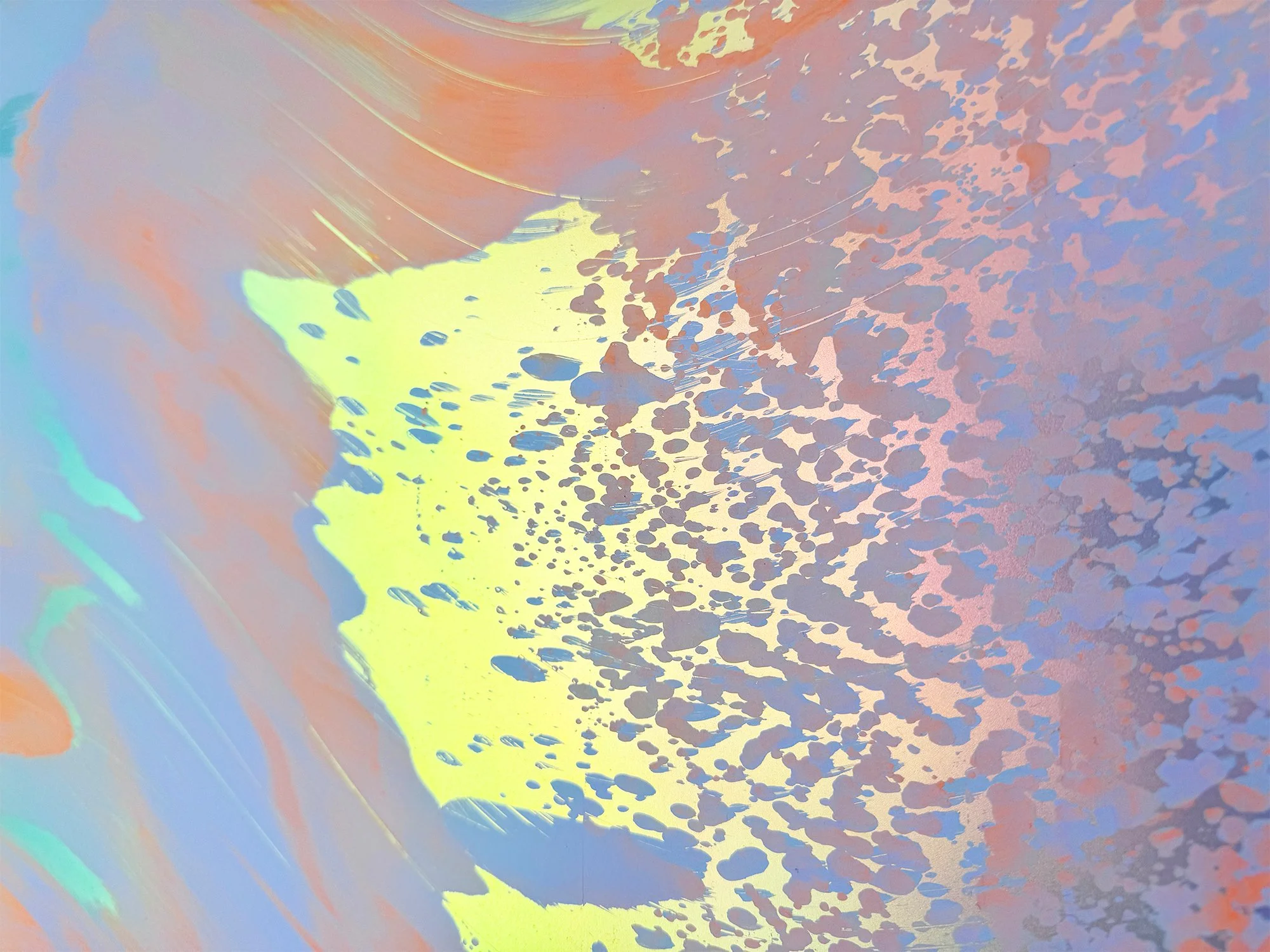 Close-up of soft coral forms moving across pale orange and lavender in Coachella Views XI