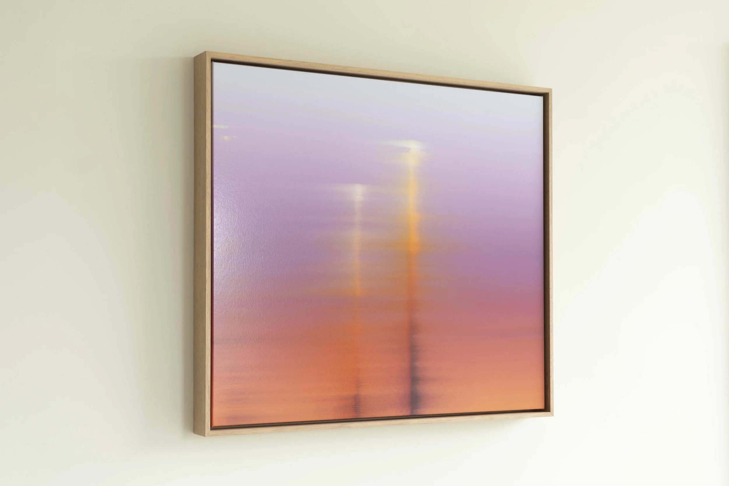 Contemporary oil painting with vertical light traces and blended colour transitions by Donald Schenkel
