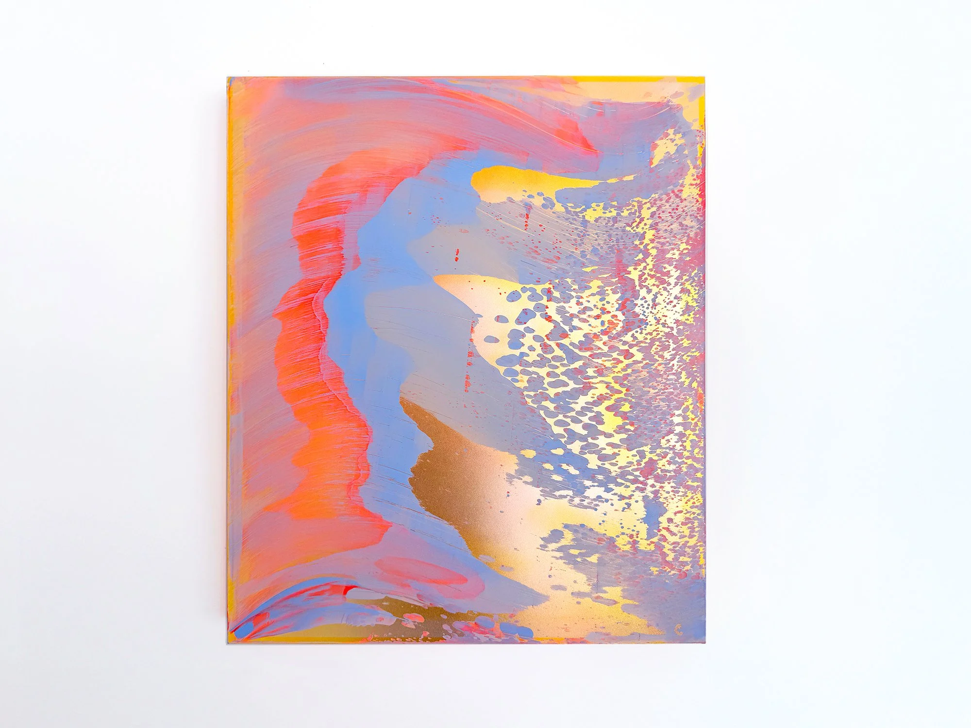 Coachella Views XIV by Lisette Schumacher, a colourful abstract artwork in coral, blue, yellow and metallic gold